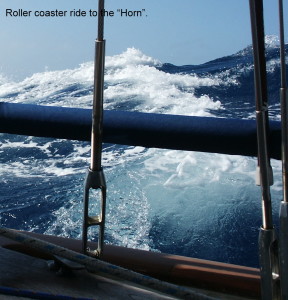 Large waves brushing across our stern.