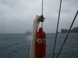 Man overboard pole was snapped off by powerful Odile gusts.