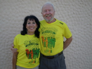 Debbie and I showing off our new Marathon T=shirts.
