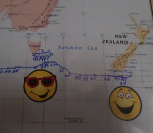 THE BIG YELLOW WIDE SMILE FACE ON THE RIGHT IS WHERE WEST CAPE,NEW ZEALAND IS AS THEY SAILED BY 